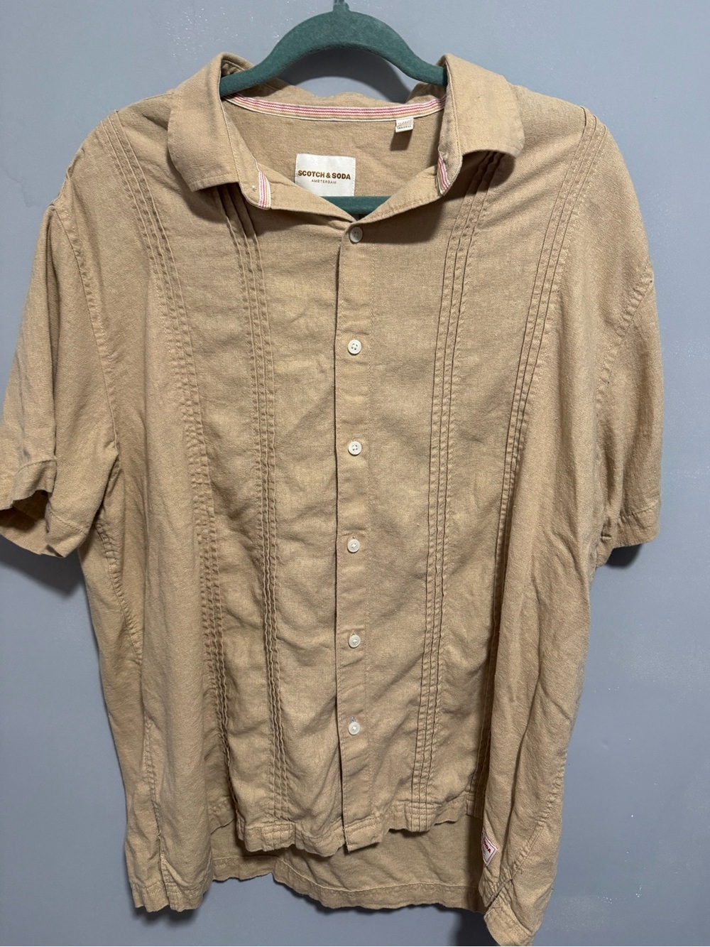 Scotch & Soda- Men’s  Beige Linen Blend Button-Down Shirt. Size XL